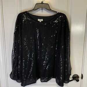 Ott sparkling sequin womens blouse top bell sleeve Large